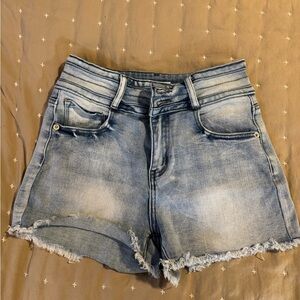 Fashion Nova Light Blue Frayed Jean Shorts